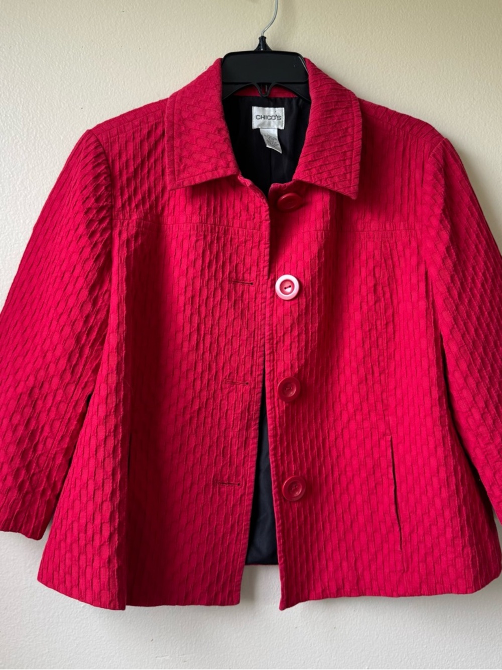 Chico's Red Textured Button-Front Jacket Size1 (A-85)